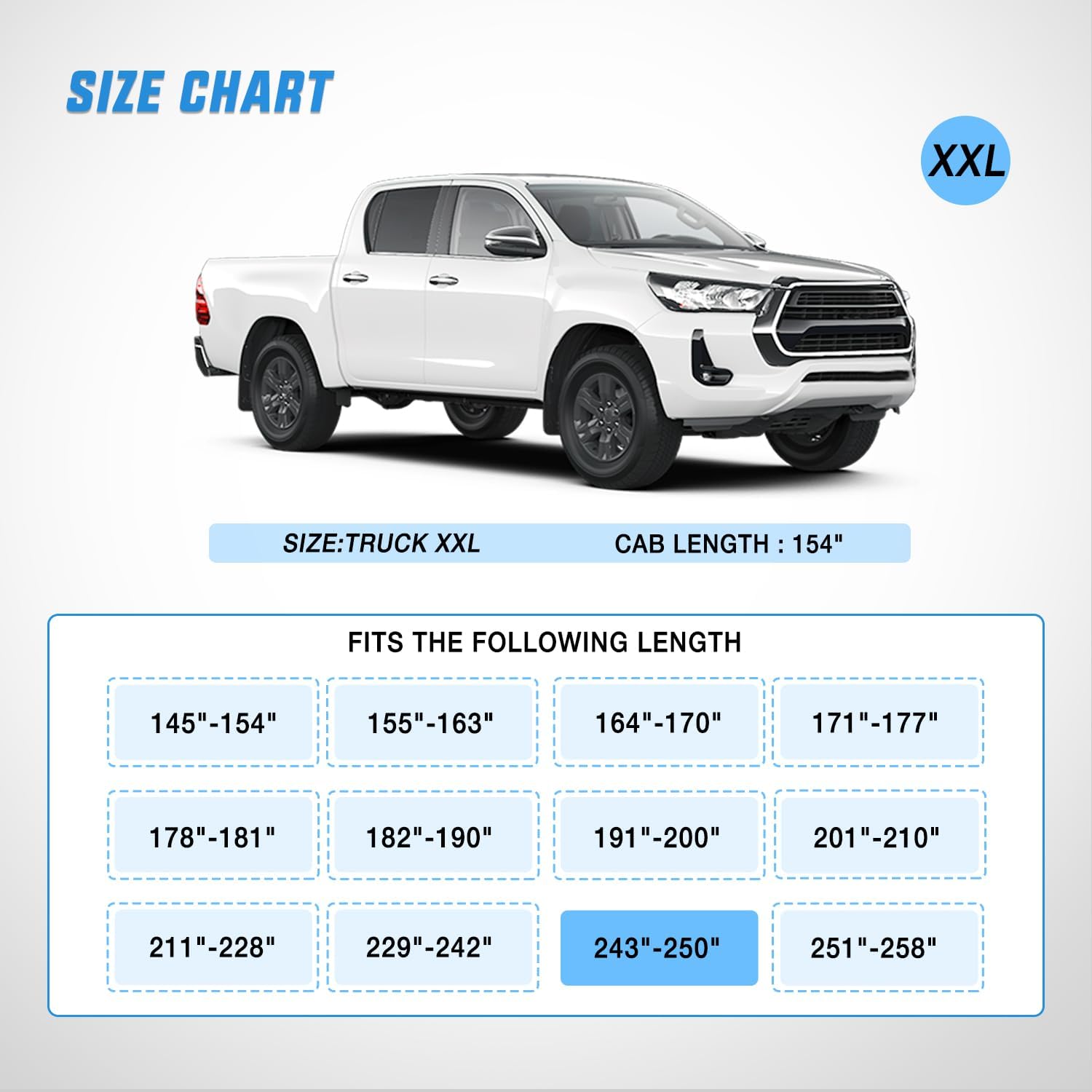 Universal Fit for Truck (Up to 250" Max Cab Length 154") Car Cover UV Protection Nilight