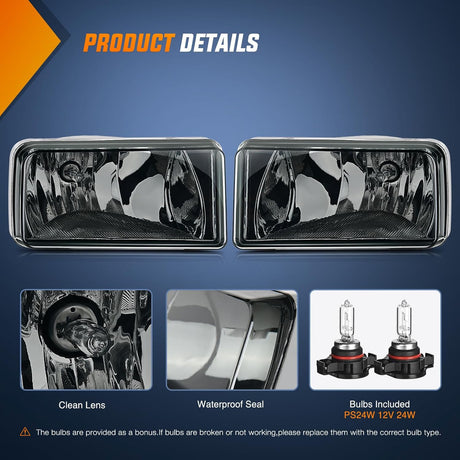 Fog Lights Assembly Compatible with 2007 2008 2009 2010 2011 2012 2013 2014 2015 Chevrolet Silverado Avalanche Tahoe Suburban GMC Sierra Yukon Cadillac Escalade smoke Lens