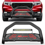 Bull Bar with Light fits 2016-2022 Honda Pilot, 2017-2024 Ridgeline, 2018-2020 Odyssey, 2017-2022 Passport, 2014-2020 Acura MDX Front Bumper Grille Brush Guard w/Skid Plate Licence Plate Hole