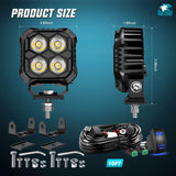 LED Pod Light 2 PCS 2.8 Inch 20W Square 4 LED Hyper Spot Beam Driving Offroad Lights w/18AWG Rocker Switch Wiring Harness Kit for Truck Motorbike Boat ATV UTV