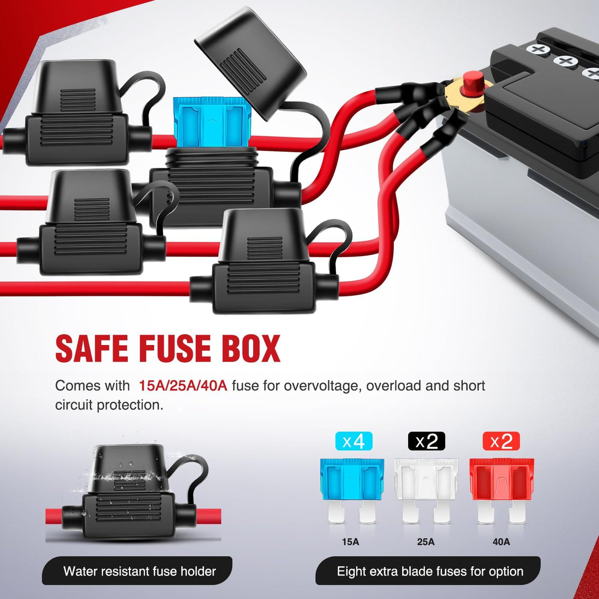 16AWG 14AWG 12AWG LED Light Bar Wiring Harness Kit 12V On/Off 4 Gang Rocker Switch Panel Power Relay Blade Fuse 5Pin Toggle Switches for Cars Boat ATV Trucks-8 Leads