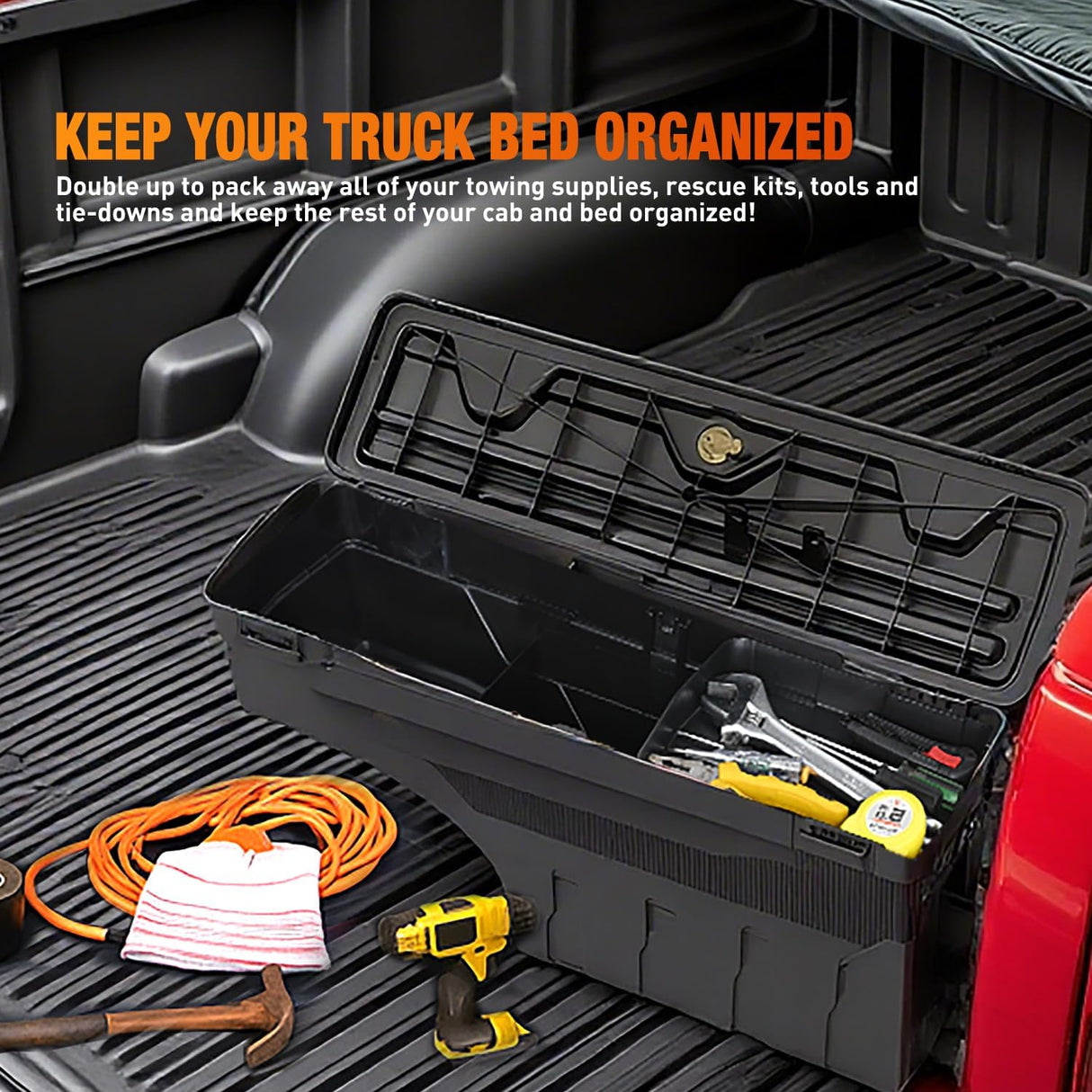 Truck Bed Tool Box Driver Side & Passenger Side Truck Tool Box Fit for Toyota Tundra 2007-2021 ABS Swing Case Truck Bed Storage Box with Lockable Lid Waterproof Wheel Well Toolbox Black