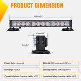 12LED Wireless Blue Strobe Light 14 Inch Magnetic Mount 12V | Rooftop Rechargeable Portable Mini Light Bar Hazard Flash for Car Truck Trailer Snow Plow Construction 20 Flashing Modes
