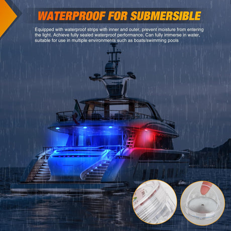 Marine Boat Light 4 PCS 10LED RGB Wireless Cabin Ambiance Multi Color Exterior Deck Lights Remote Control Submersible for Pontoon Sailboat Yacht Skeeter Fishing Bass Boats
