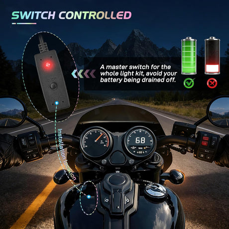 8PCS Motorcycle Dream Color LED Strip Lights Kit Waterproof Multicolor Atmosphere Neon Accent Lights Pods Lamp APP and Remote Control Underbody Strips for Harley Davidson Honda Kawasaki Suzuki
