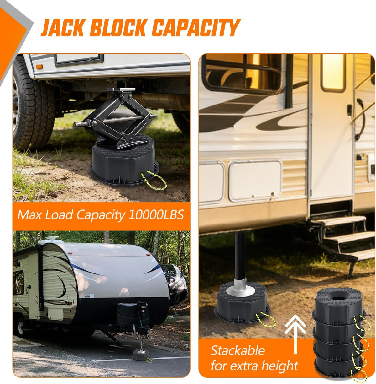 Trailer Jack Block, RV Camper Stabilizer Blocks for Travel Trailer with Bag, Heavy Duty RV Leveling Block with 10000lbs Capacity Universal Fit for Tongue Jack Post Foot 5th Wheels Black 1 Pack