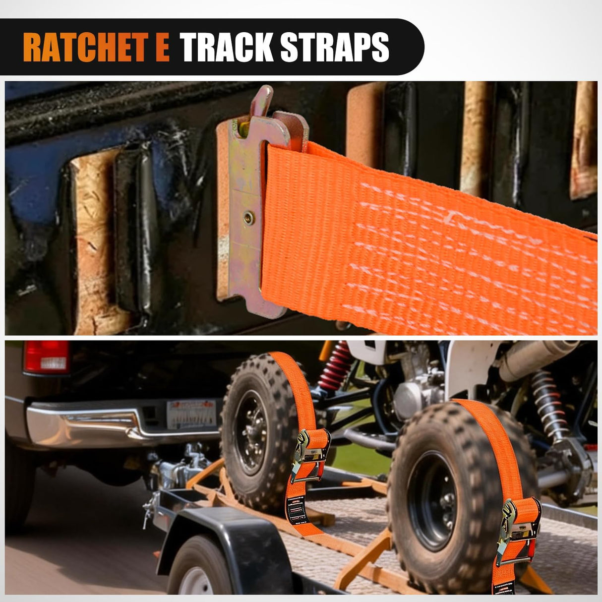 E-Track Ratchet Straps 8 Pack 2 Inch x 15 Inch  Orange | Heavy Duty Cargo Tie-Downs 4400 lbs Breaking Strength Standard E Track accessories Fit for Cargo Vans Trucks Trailers