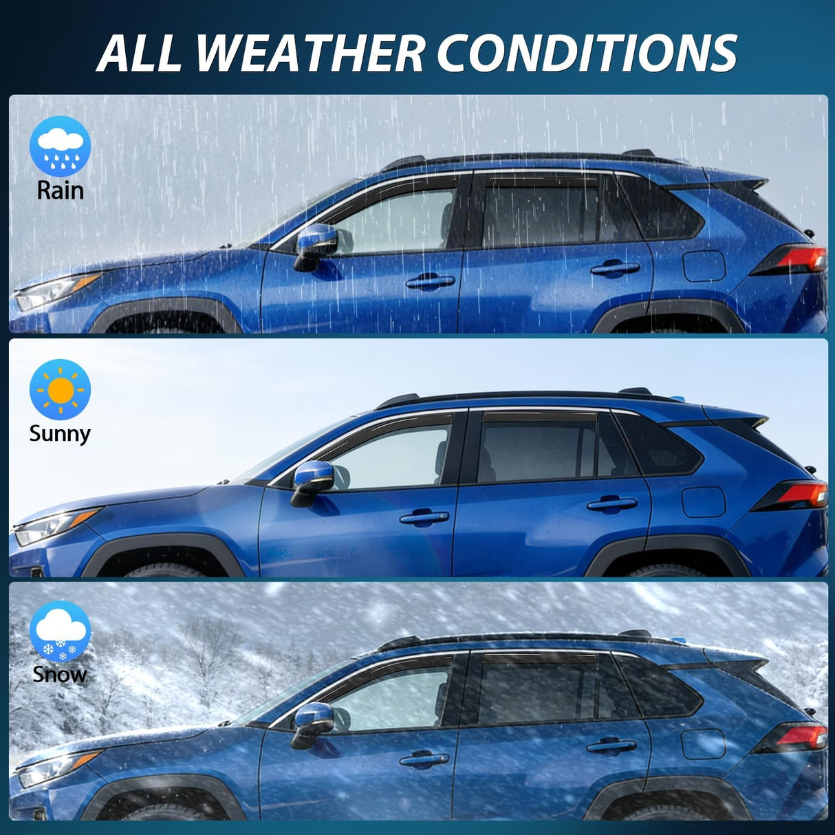 in-Channel Rain Guards for Toyota RAV4 2019 2020 2021 2022 2023 2024 2025, Smoke Tinted Side Window Visor Deflectors Vent Shades, Rain Protection & Wind Noise Reduction, 4PCS