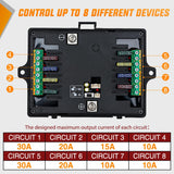 8 Gang Switch Panel Circuit Control Relay System APP RGB Backlight Double Row Fuse Wiring Harness Toggle Momentary Strobe Flash Modes Automatic Dimmable 12V 24V for Car Truck Camper SUV