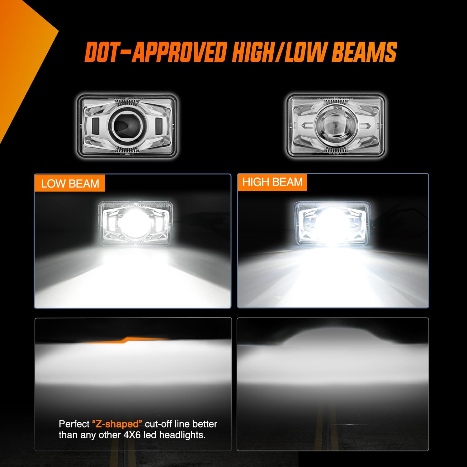 4x6Inch LED Hi/Lo Sealed Beam Headlights 60W H4651 H4652 H4656 H4666 H6545 Silver 4Pcs Nilight