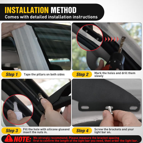 50 inch Curved LED Light Bar Bracket Mounting Upper Windshield Roof Cab Brackets Compatible with Ford Ranger 1993-2011 Pickup 4-Door or 2-Door