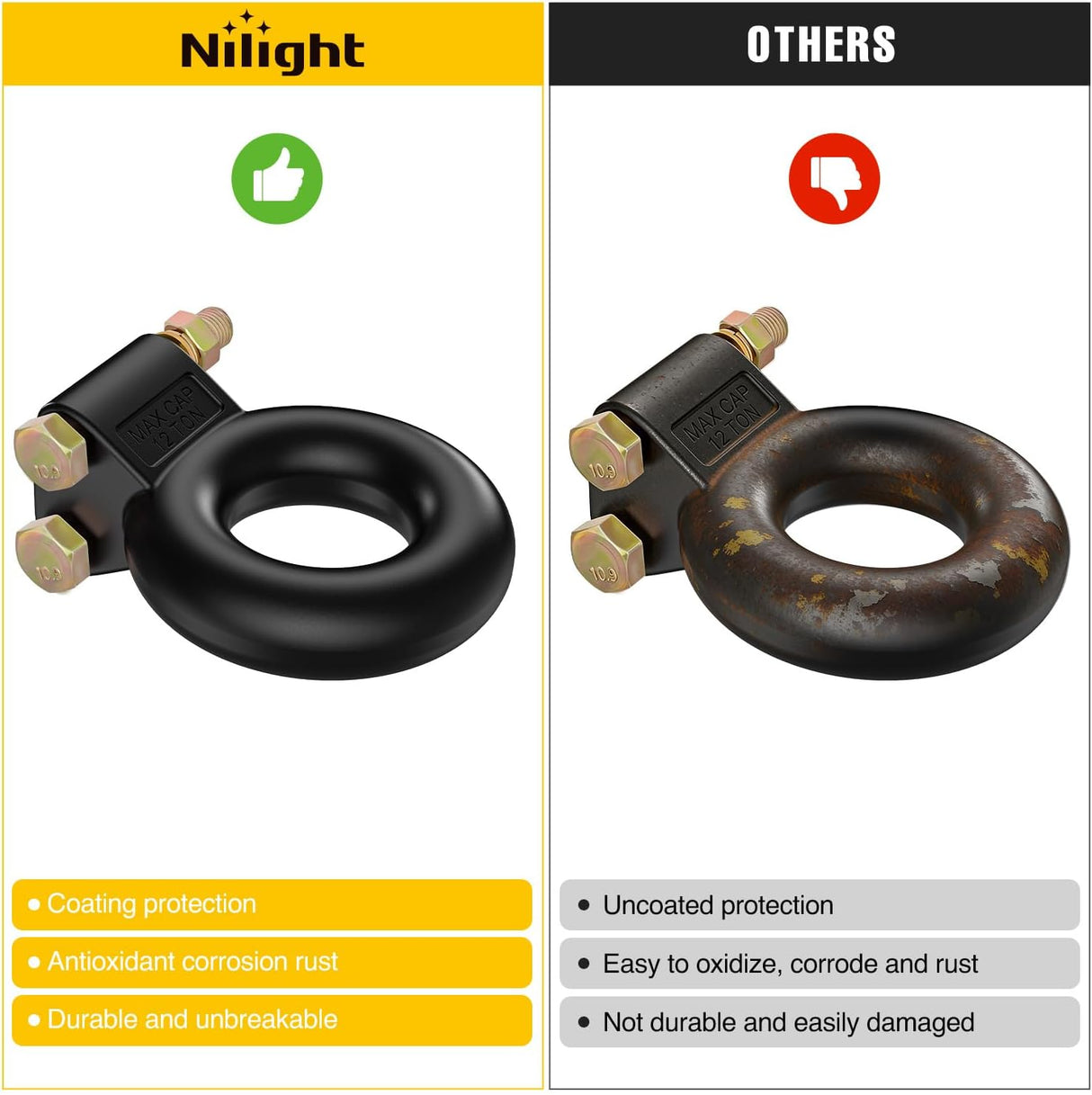 Heavy Duty Pintle Hitch Lunette Ring Tow Eye,3 Inch ID, 26,455 lbs（12T） Capacity,Black Powdercoat,Trailers and Towing Accessories