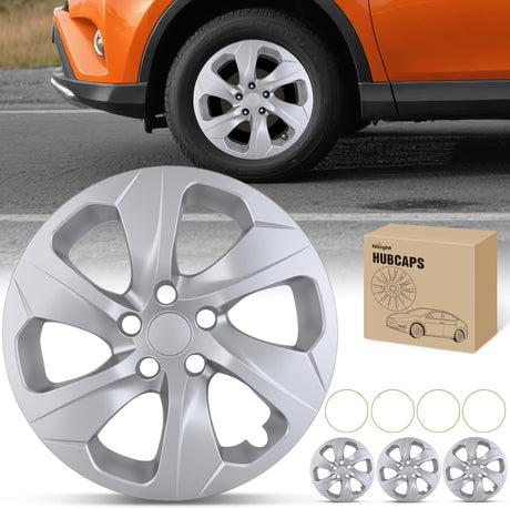 Wheel Cover Hubcaps 17 Inch Compatible for Toyota RAV4 2019 2020 2021 2022 2023 2024 2025 Hub Caps 17 inch Set of 4 Rim Covers Protector Wheel Replacement 42602-0R040 42602-42040, Silver