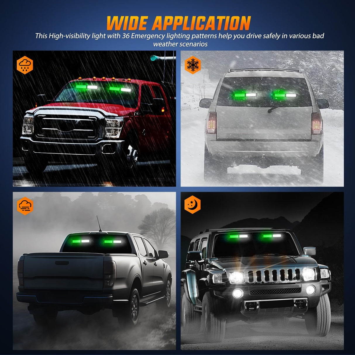 40LED Green White Emergency Strobe Traffic Advisor Light Bar with Suction Cups Dash Safety Warning Hazard Flashing Lights Interior Front/Rear Windshield for Trucks Construction Vehicles