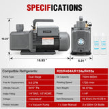 HVAC Vacuum Pump, 9.6 CFM 1 HP 110V 2 Stage AC Vacuum Pumps Kit for R22 R404a R134a R410a, 3x10⁻¹ Pa Ultimate Vacuum for Auto Air Conditioning Servicing Refrigerant Recharging, Oil Included