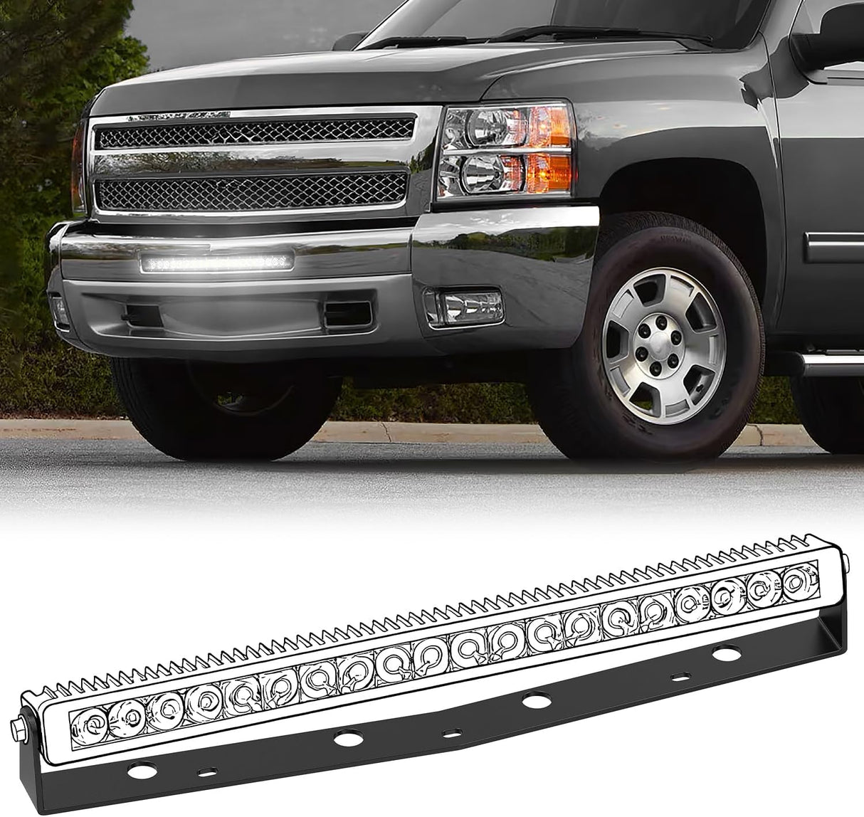 Front Lower Hidden Bumper Mounting Brackets for 22inch Single Row LED Light Bar Compatible with 2007-2013 Chevy Silverado 1500 and 2007-2010 Silverado 2500 3500 HD