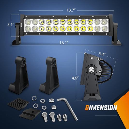13.5" 72W Double Row Spot Led Light Bar | 16AWG Wire 5Pin Switch Nilight
