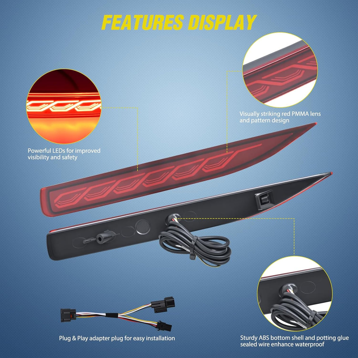 Rear Bumper Tail Light Compatible with 2019 2020 2021 2022 2023 2024 2025 Toyota Corolla Red Lens LED Reflector Bumper Lamp Brake Turn Signal Sequential Flashing Driving Taillights Replacement