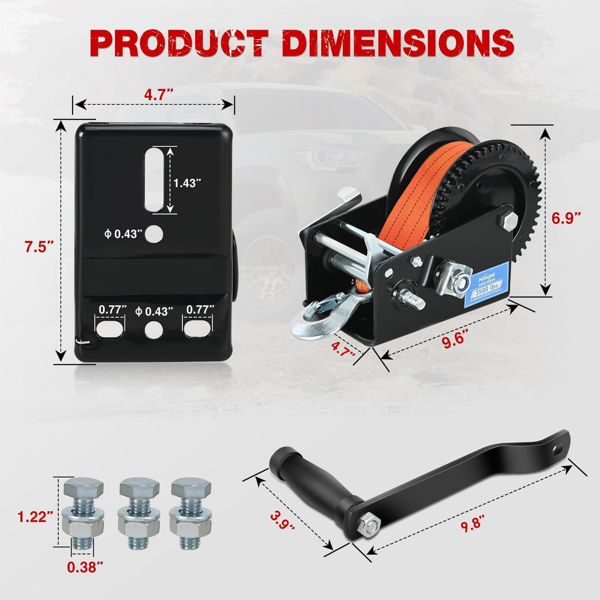 Boat Trailer Winch 3500 LBS Hand Crank Winch Heavy Duty Boat Winches with 33 FT Orange Strap Rope Hook Two Way Ratchet 4:1 8:1 Gear Portable Marine Manual Winch for Trailers Boat RV ATV Towing
