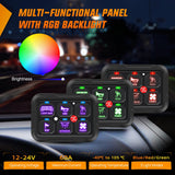 6 Gang Switch Panel 12V 24V Universal Circuit Control Relay System with RGB Backlight APP Control Fuse Wiring Harness Automatic Dimmable ON Off LED Switch Pod for Car Pickup Truck Camper SUV