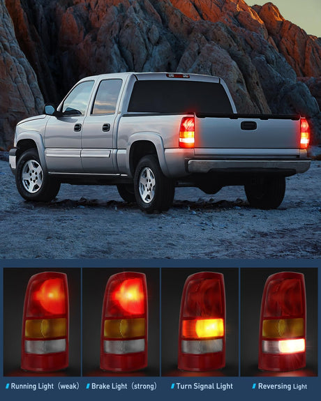 Headlight and Taillight Assembly Combo Compatible with 1999 2000 2001 2002 Chevy Silverado Fleetside only OE Style Chrome Housing Amber Reflector with Red Housing Tail Lights