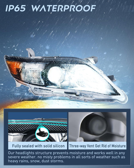 Headlight Assembly Headlight Assembly Black Housing Amber Reflector Upgraded Clear Lens For 2010 2011 Toyota Camry