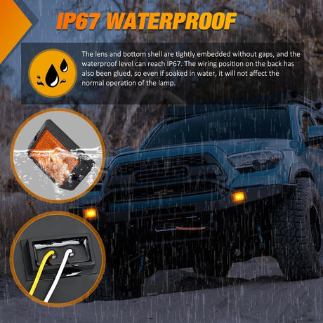 Side Marker Light 2PCS Square 3LED Amber Front Rear Indicator Clearance Lights Reflective Lens Surface Mounted Waterproof for 12V Truck Trailer Boat RV