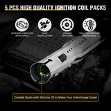 Ignition Coil Pack Fit for Volkswagen Audi VW Jetta Rabbit Beetle Passat Golf Tiguan GTI Eos CC Quattro A3 A4 A5 Q3 2005 2006 2007 2008 09 10 11 2012 2.5L L5 OE# UF575 Ignition Coils Set of 5