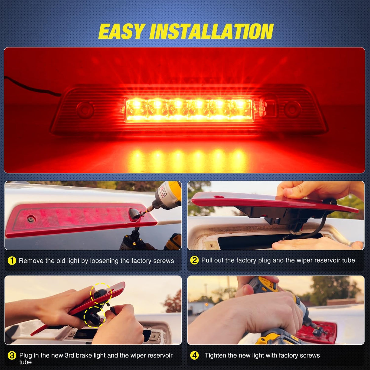 Third Brake Light for Jeep Patriot 2007-2017, Red Lens | for Jeep Patriot 2007 2008 2009 2010 2011 2012 2013 2014 2015 2016 2017, High Mount 3rd Stop Van SUV Rear Center Cab LED Lamp