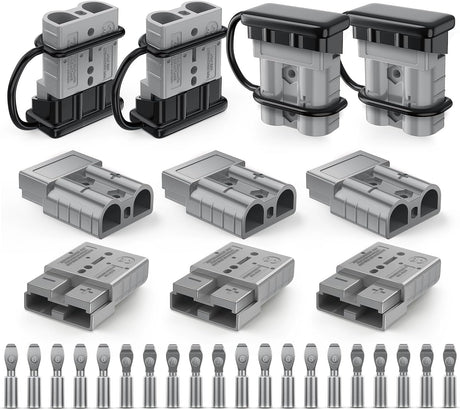 Anderson Connector 50AMP 6AWG Anderson Plug 12V-36V Battery Quick Connect/Disconnect Wire Harness Plugs Connectors Kit for 6 Gauge Cables Car Marine Trailer Towing Winch Motor, 10 Pack Grey