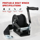 Boat Trailer Winch 1200 Lbs Hand Crank Winch Heavy Duty Boat Winches with 23Ft Strap Rope Hook 2-Way Ratchet 4:1 Gear Portable Marine Manual Winch for Trailers Boats RV ATV Jet Ski Towing