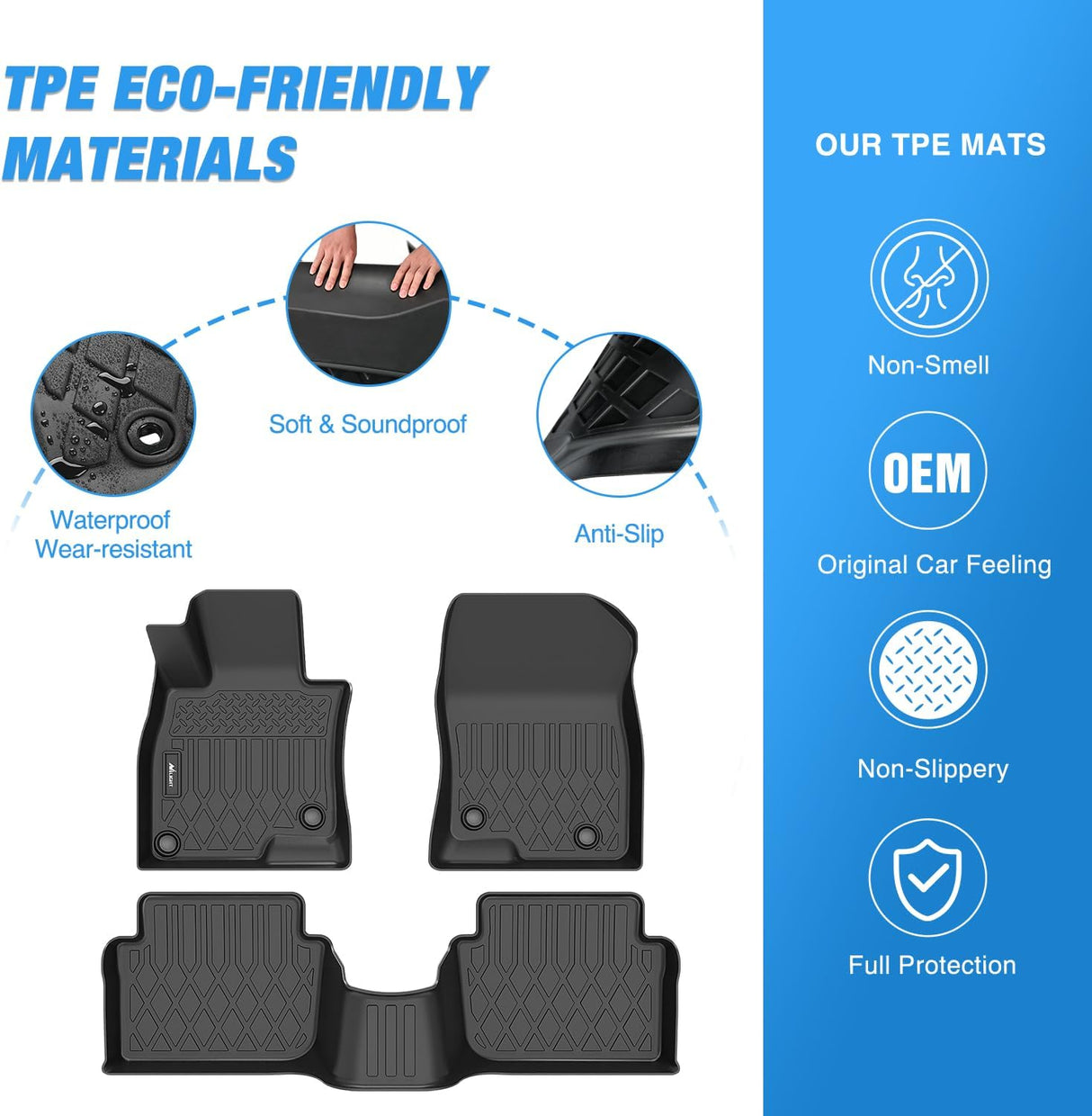 TPE Floor Mats for Mazda 3 2014 2015 2016 2017 2018, All Weather Custom Fit Heavy Duty Floor Liners