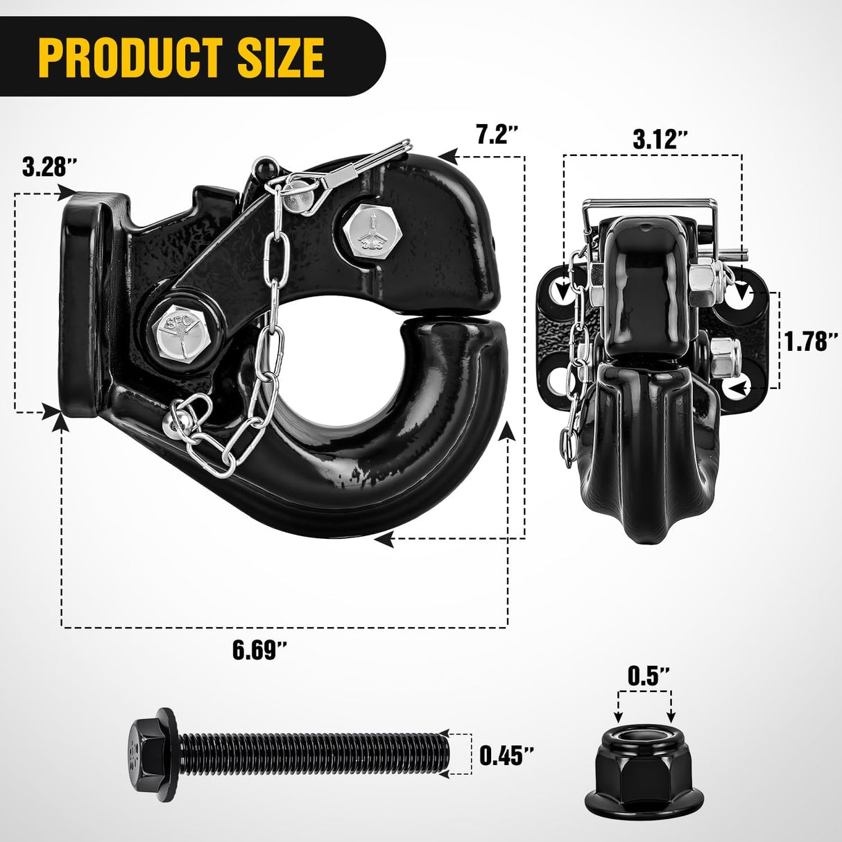 Pintle Hook Hitch with Mounting Kit 40,000 lbs, Fits 2-1/2 to 3-Inch Lunette Ring, Mount Required, 20Ton Hitch Receiver fit for Pintle Hook Mount