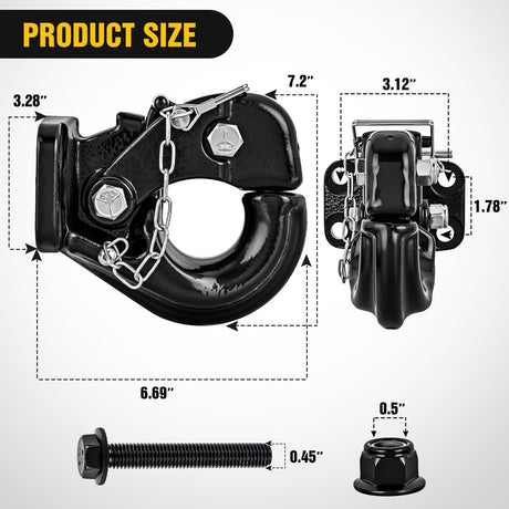 Pintle Hook Hitch with Mounting Kit 40,000 lbs, Fits 2-1/2 to 3-Inch Lunette Ring, Mount Required, 20Ton Hitch Receiver fit for Pintle Hook Mount