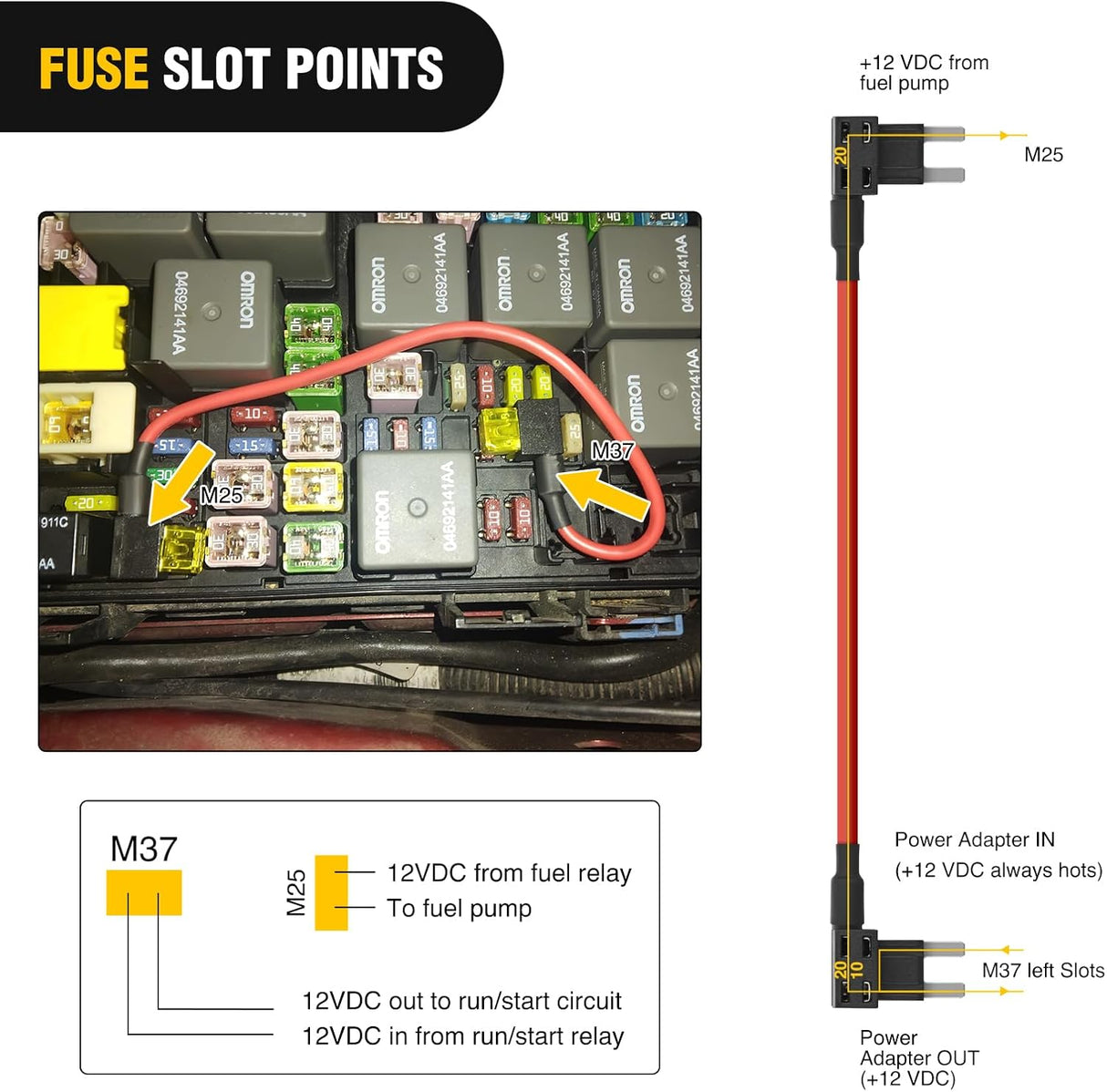 Fuse Adapter Fuses Holder TIPM Bypass 14AWG Wire 20 AMP Repair Fuel Pump Relay Cable Compatible with Dodge Ram 1500 2500 3500 Chrysler Jeep VW 2007-2016 Replace CBWPR091AA