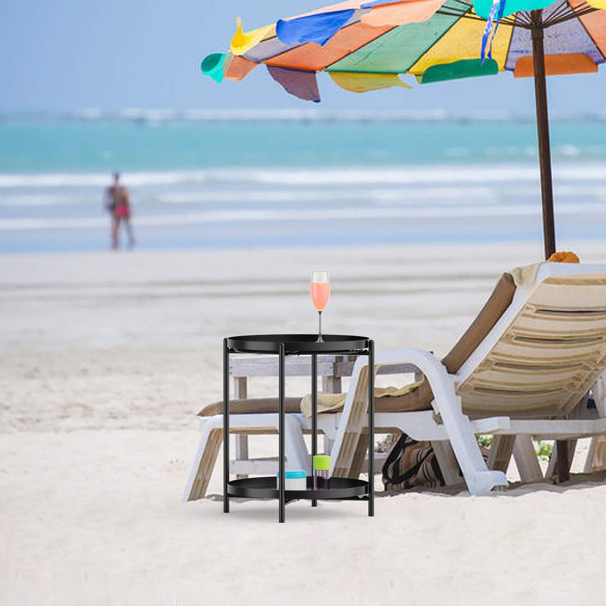 Tables Side Table, End Table Metal Small Table Indoor Outdoor & Snack Bedside Table Sofa Side Snack Table Accent Coffee Table Living Room Bedroom Balcony 2 Layer (Black)