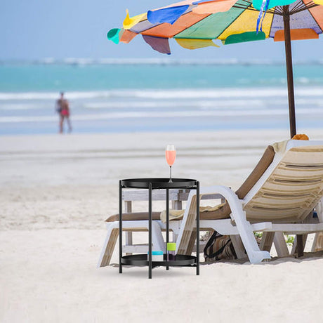 Tables Side Table, End Table Metal Small Table Indoor Outdoor & Snack Bedside Table Sofa Side Snack Table Accent Coffee Table Living Room Bedroom Balcony 2 Layer (Black)