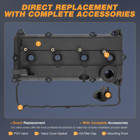 Engine Valve Cover Set for Nissan Altima S SL 2002 2003 2004 2005 2006, Base 2002-2004 2006, for Sentra S 2004, Engine Valve Cover for Sentra SER, SER Spec V 2002-2006, 2.5L (Bolts Included)