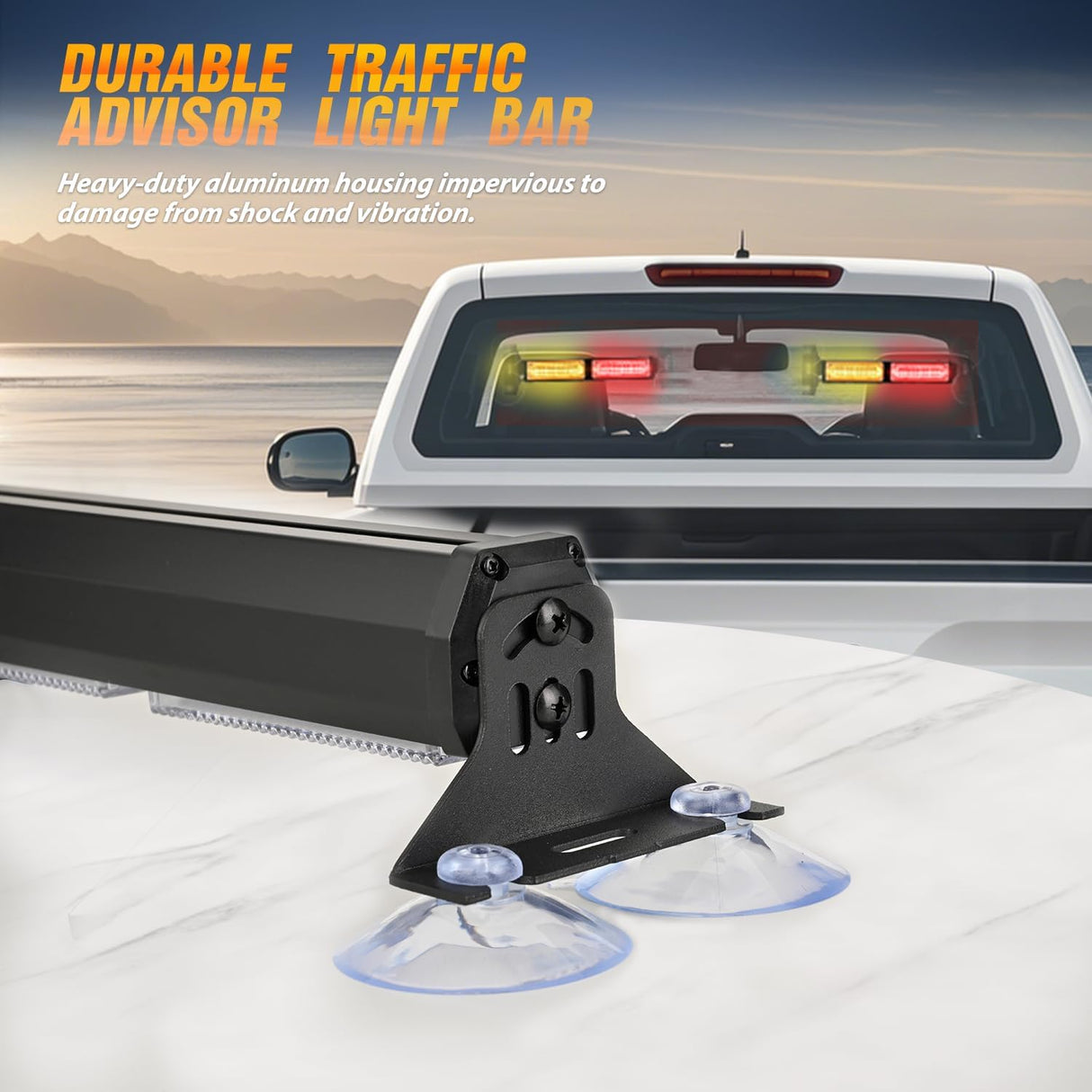 40LED Amber Red Emergency Strobe Traffic Advisor Light Bar with Suction Cups Dash Safety Warning Hazard Flashing Lights Interior Front/Rear Windshield for Trucks Construction Vehicles