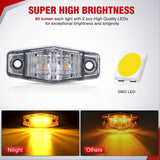 2.5 Inch Oval Side Marker Clearance Light 2 LED 8 Pack White Lens Amber Light 80LM High Lumen Waterproof Surface Mount 12V Direct Wire for Truck Trailer Boat RV Semi