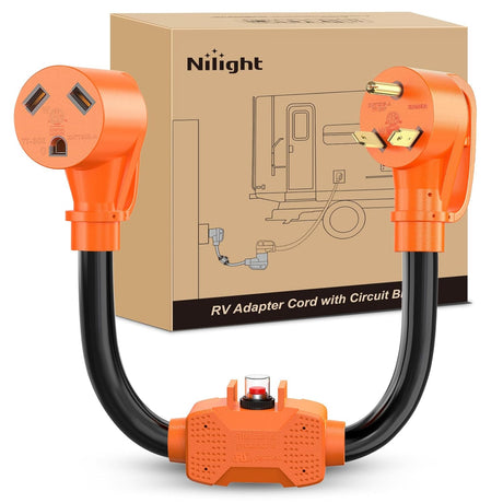 RV Power Adapter Cord with Circuit Breaker Overload Protector 30 Amp to 30Amp Dogbone Electrical Plug 10 Gauge Wire ETL Listed TT-30P to TT-30R 30M/30F Weatherproof for RV Camper Caravan Van