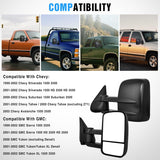Towing Mirrors Manual Adjusted Flat Convex Glass Telescoping Folding Compatible With 1999-2002 Chevy Silverado GMC Sierra 1500 2500 3500 Suburban Tahoe Avalanche Yukon