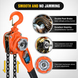 3/4 Ton 1650 lbs Manual Lever Chain Hoist G80 Galvanized Carbon Steel with Weston Double-Pawl Brake Auto Chain Leading & 360° Rotation Hook for Garage Factory Dock