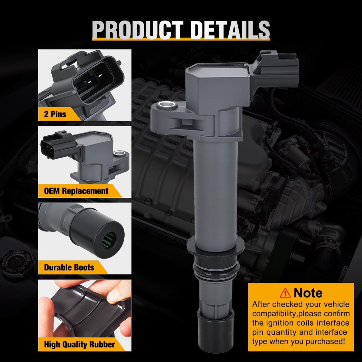 Ignition Coil Pack UF270 Fit for Dodge Ram 1500 Durango Dakota Jeep Commander Grand Cherokee Liberty Mitsubishi Raider Aspen 2002-2007 4.7L V8 3.7L V6 OE# UF297 UF399 Ignition Coils Set of 8