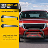 Bull Bar with Light fits 2003-2008 Honda Pilot, 2006-2015 Honda Ridgeline, 2001-2006 Acura MDX Front Bumper Grille Brush Push Guard with Skid Plate Licence Plate Hole Black