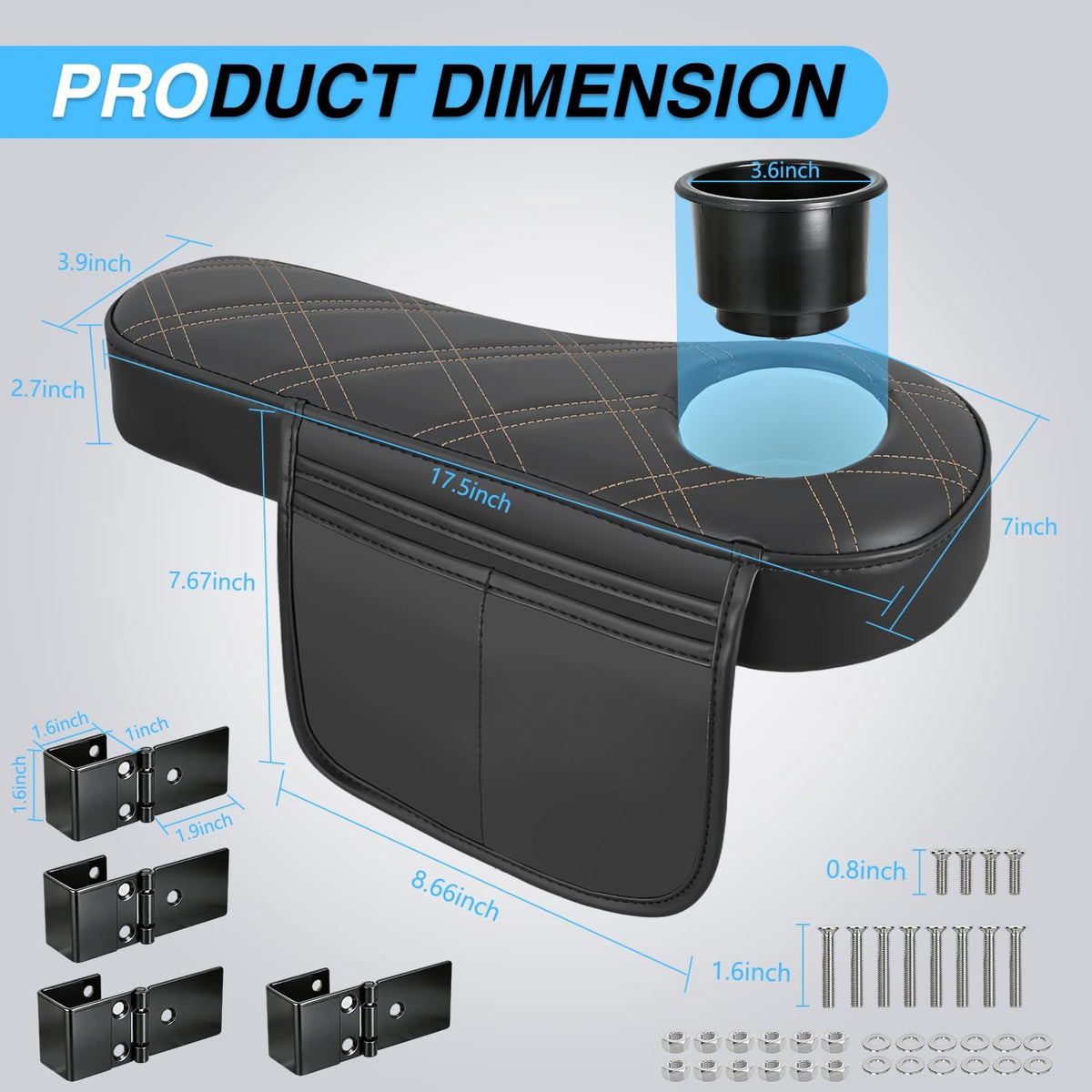 Golf Cart Armrests 2PCS Black Diamond Flip Stand Storage | No Drilling Cup Holder Detachable PU Leather Armrest Fits 1 Inch Square Tubes for EZGO Club Car Yamaha Rear Seat