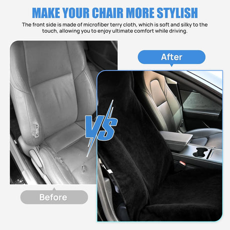 Car Seat Cover Black Terry Fabric Water and Sweat Absorbent Ideal for Running Gym Workouts Beach Swimming and Hiking Suitable for Cars Truck SUV