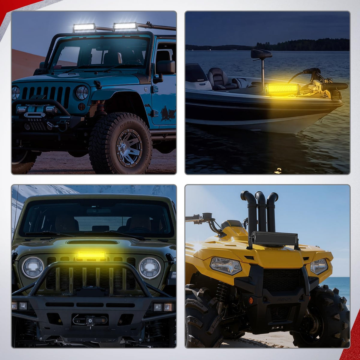 13.5 Inch 72 W LED Light Bar with Yellow Black Covers | Spot Flood Combo Lighting for Off Road Driving Fog Lamp on Motorcycle Van Camper Pickup Golf Cart ATV UTV SUV Truck Boat 4x4