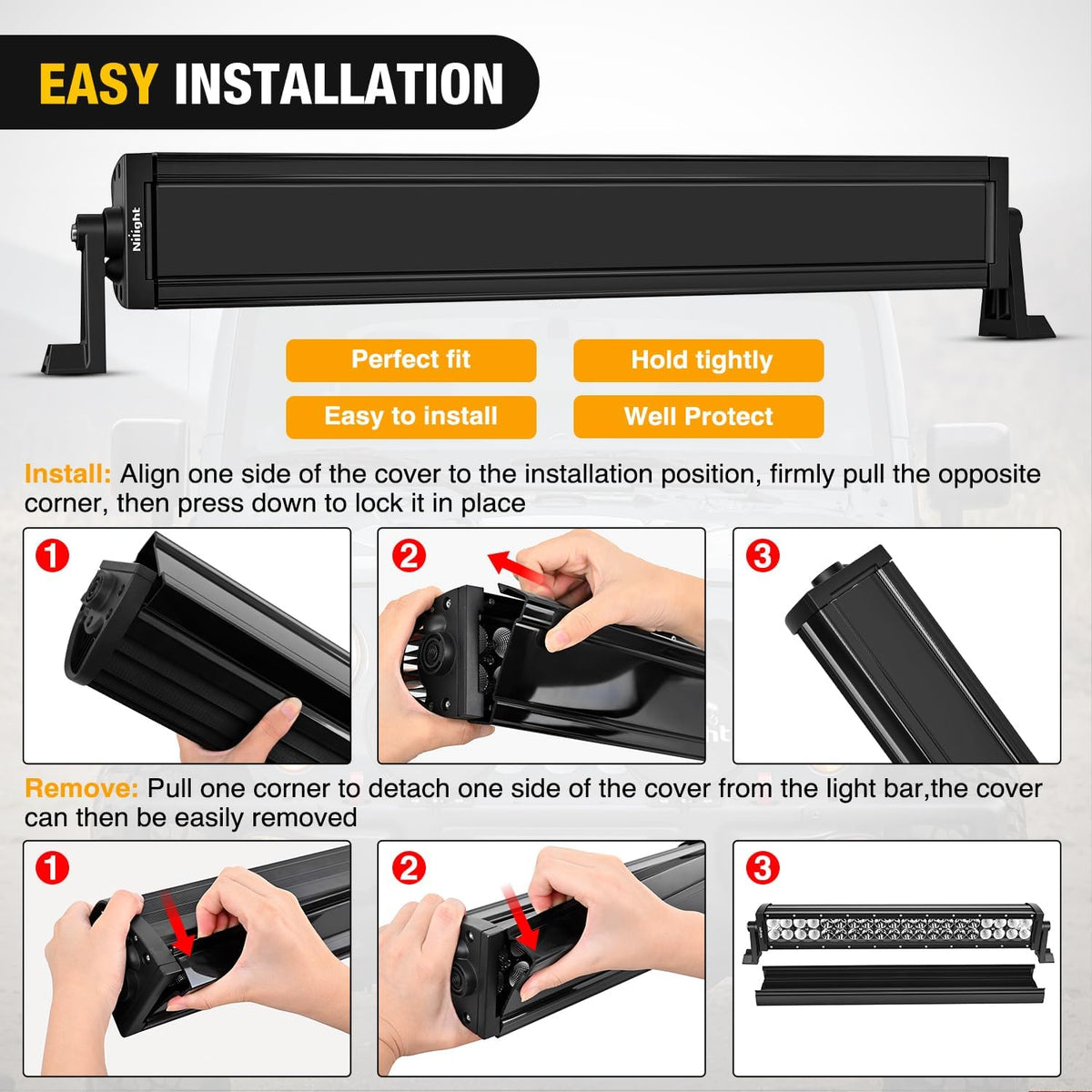 22 Inch Spot Flood Combo LED Light Bar Black Cover | Protective Durable Polycarbonate Lens, Waterproof Dustproof Scratch-Proof for Side-Mounted Bumper Off Road Driving Fog Lamp