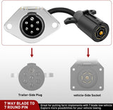 Vehicle-Side 7-Pin Round Trailer Wiring Harness Socket 7 Way Female-End Adapter Replacement SAE J560 Die-Cast Zinc Housing 7 Pole Round Electrical Connector for Semi Truck Trailer Car